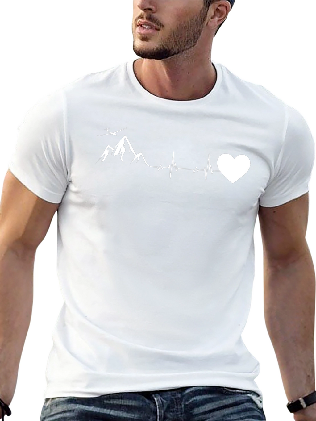 Gliding Heartbeat Mountain Black T-Shirt