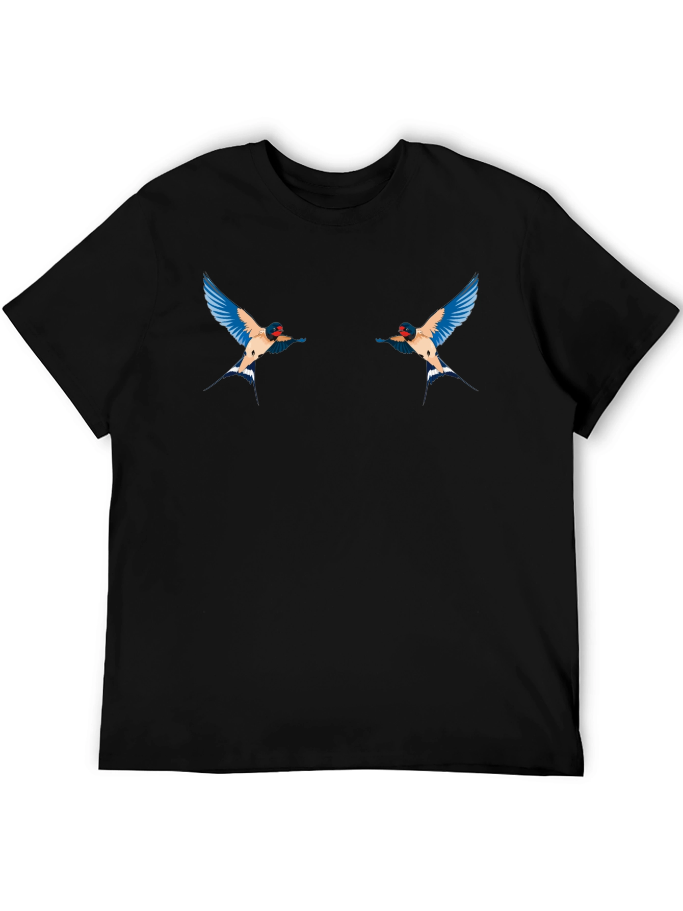 Black T-Shirt with Swallow Bird Graphic