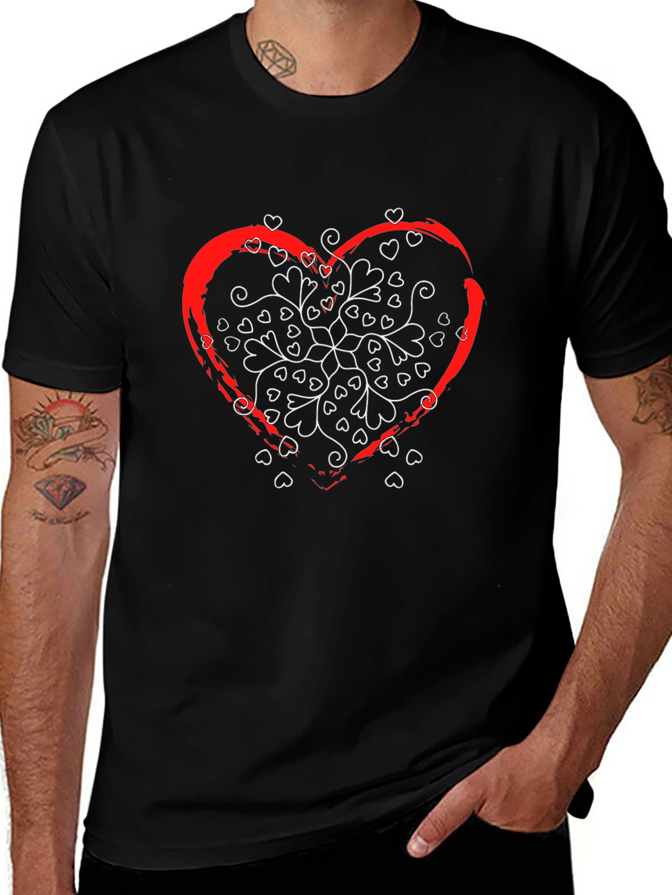 Heart Mandala Graphic T-Shirt - Stylish Black Tee