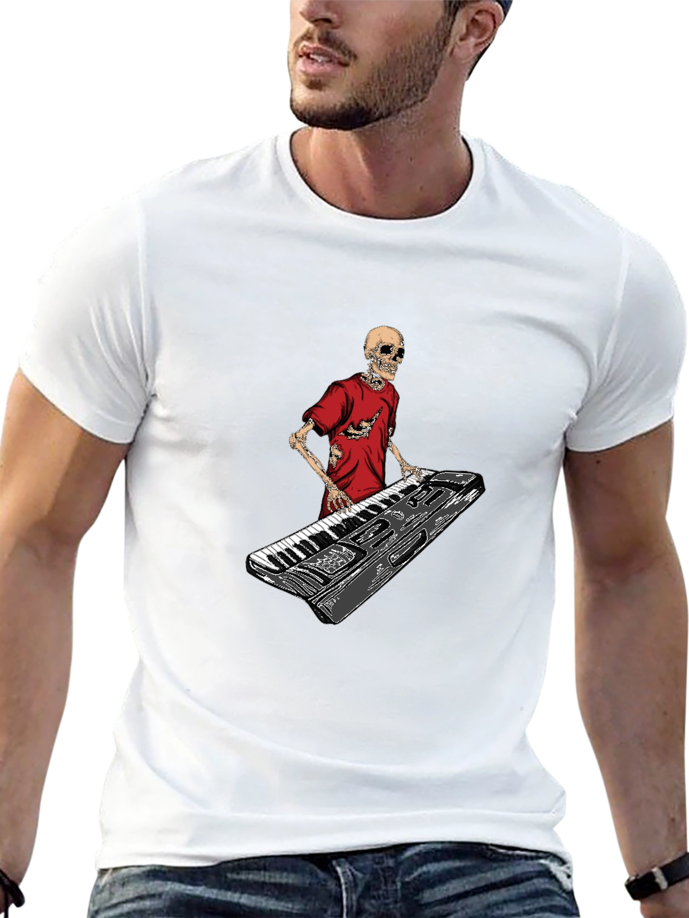 Skeleton Keyboardist Graphic Tee