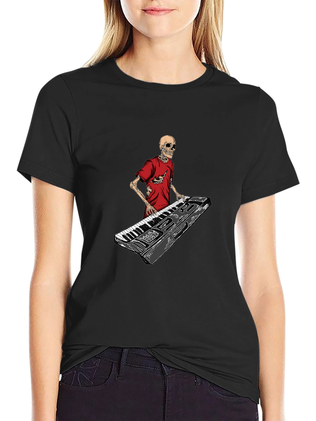 Skeleton Keyboardist Graphic Tee