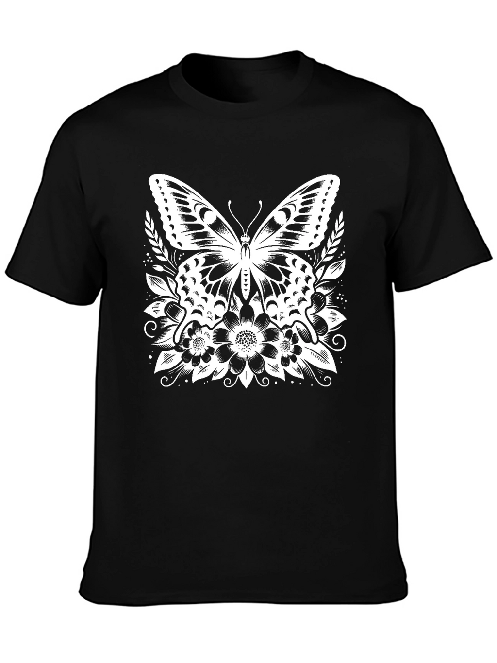 Butterfly Floral Graphic Tee - Stylish Black T-Shirt