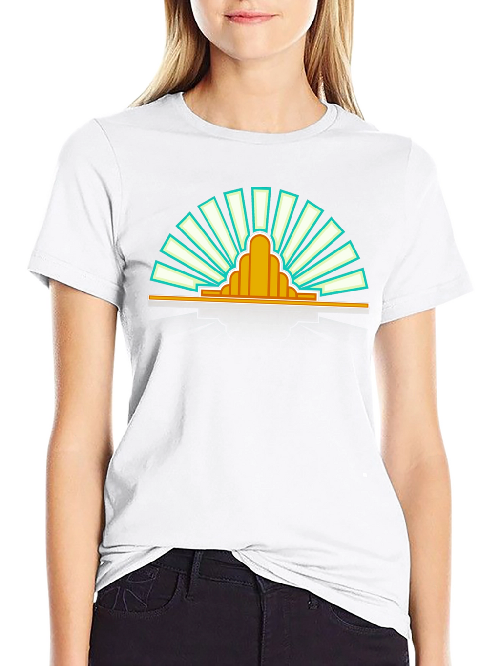 Retro Sunrise Graphic Tee - Black Cotton T-Shirt