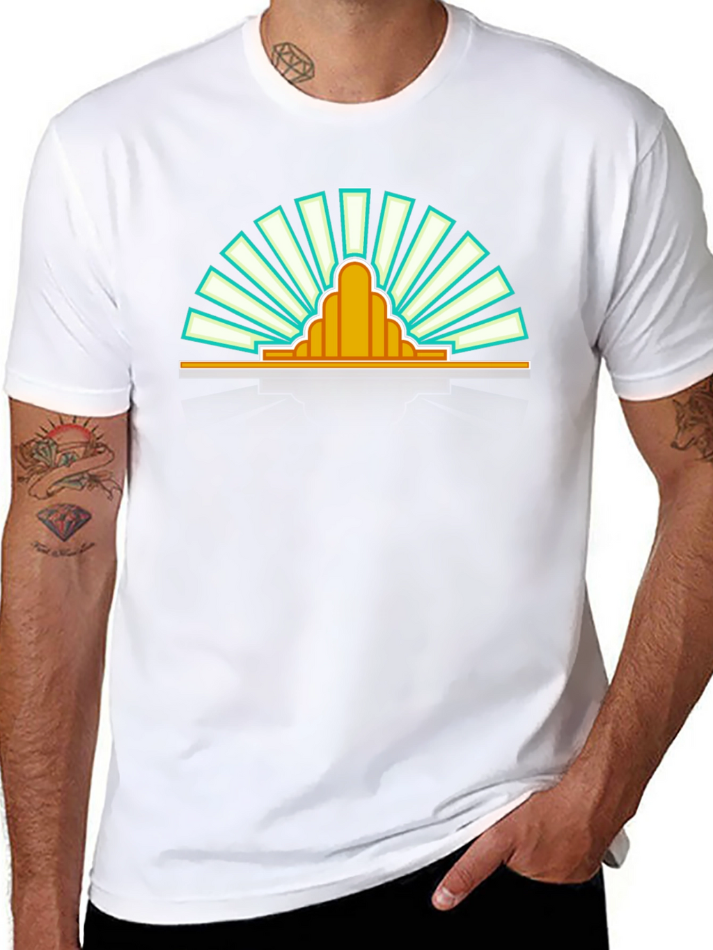 Retro Sunrise Graphic Tee - Black Cotton T-Shirt