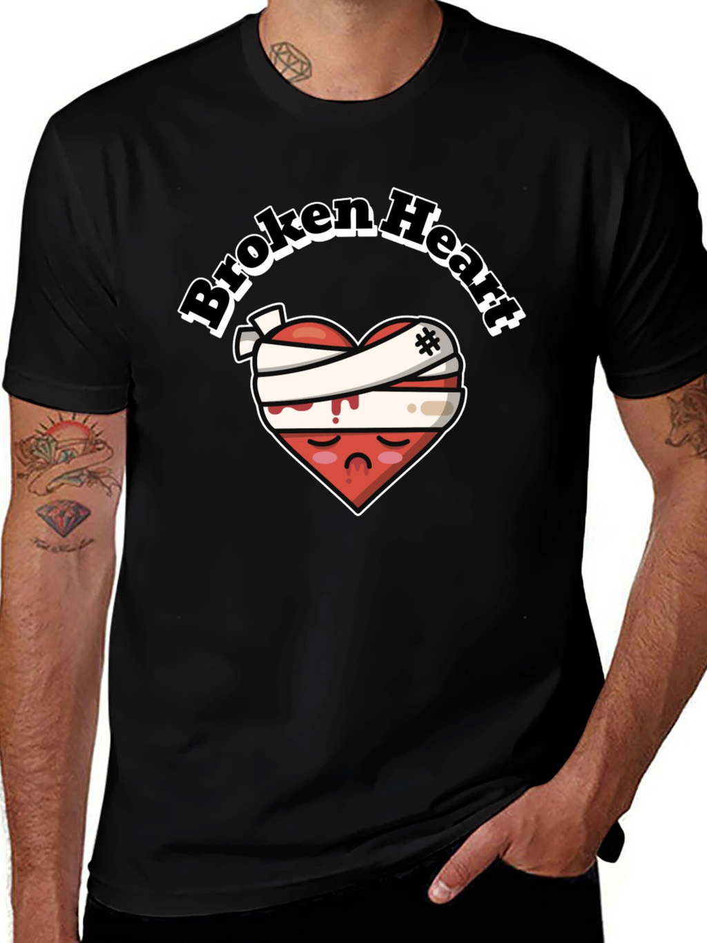 Broken Heart Graphic Tee - Bandaged Sad Heart T-Shirt