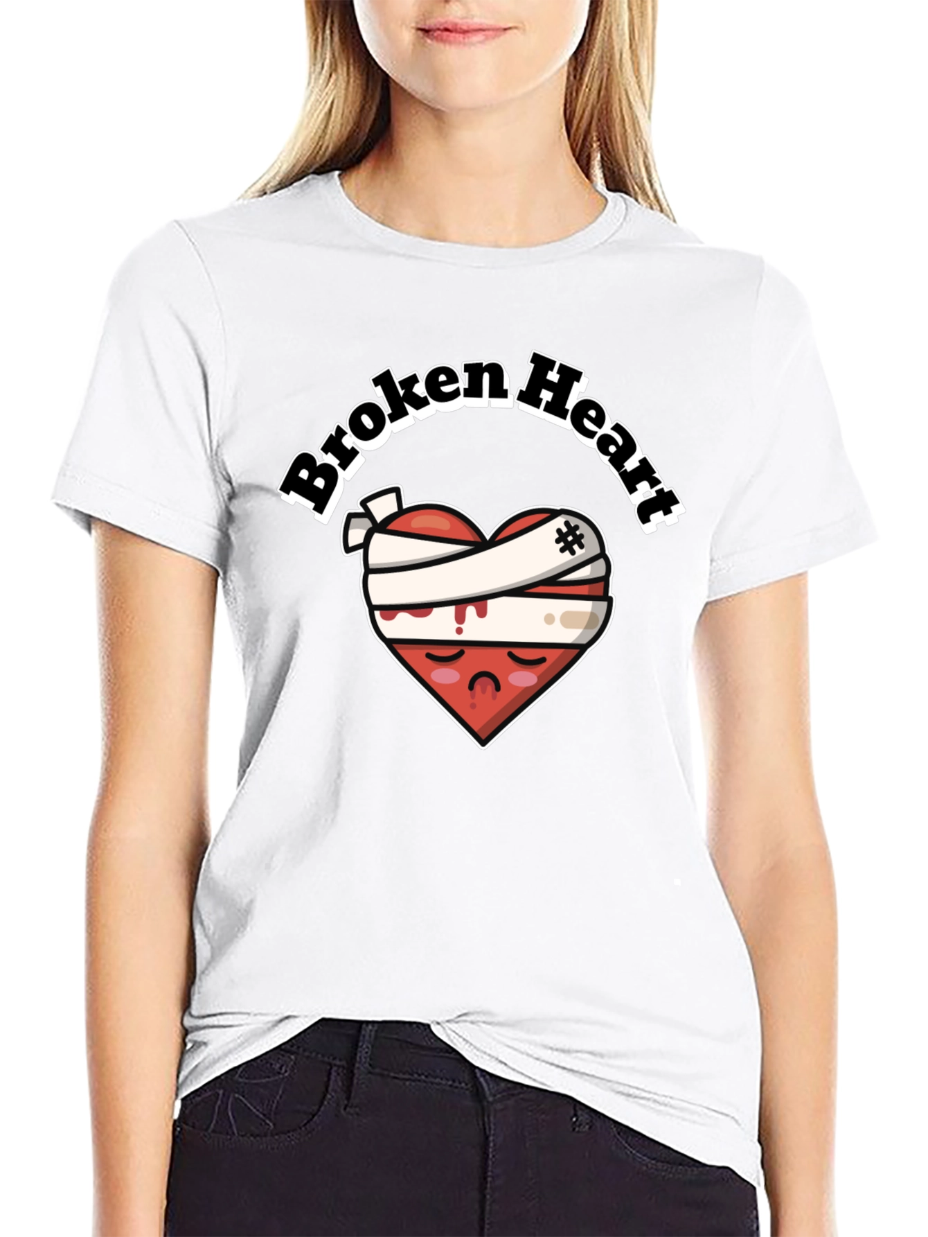 Broken Heart Graphic Tee - Bandaged Sad Heart T-Shirt