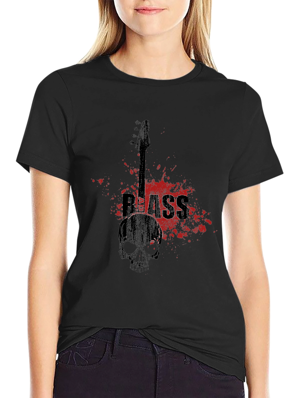 Bass Guitar Skull Graphic T-Shirt