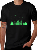Black T-Shirt with Green Architectural Design