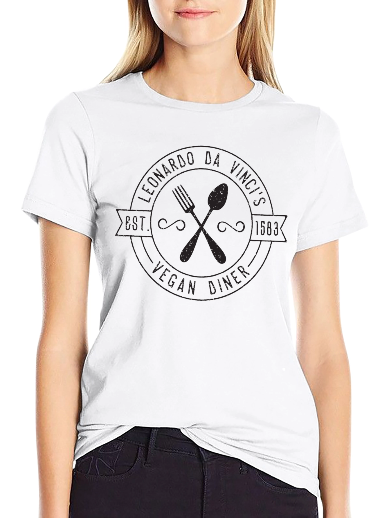 Leonardo Da Vincis Vegan Diner Black Graphic Tee