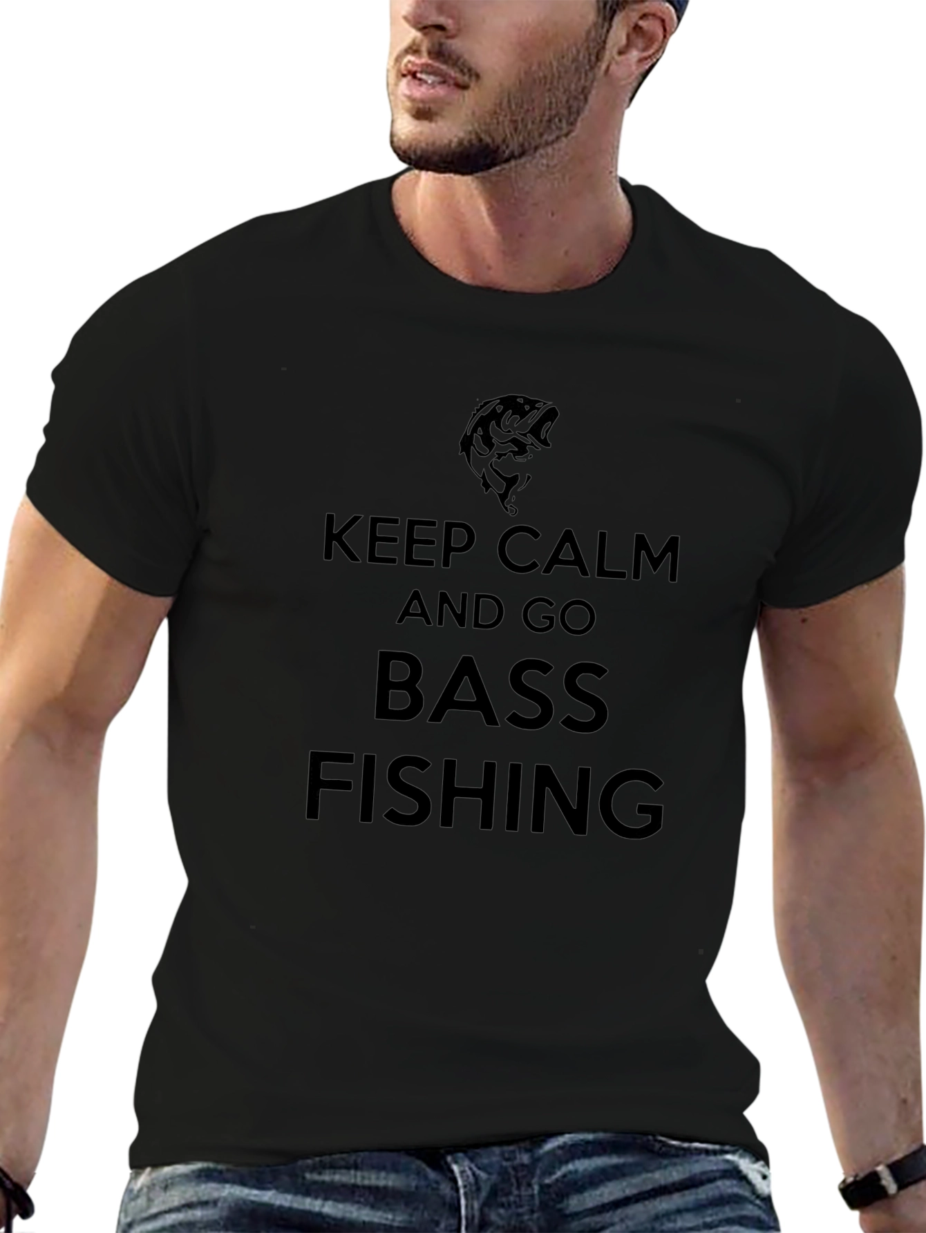 Keep Calm and Go Bass Fishing Black T-Shirt