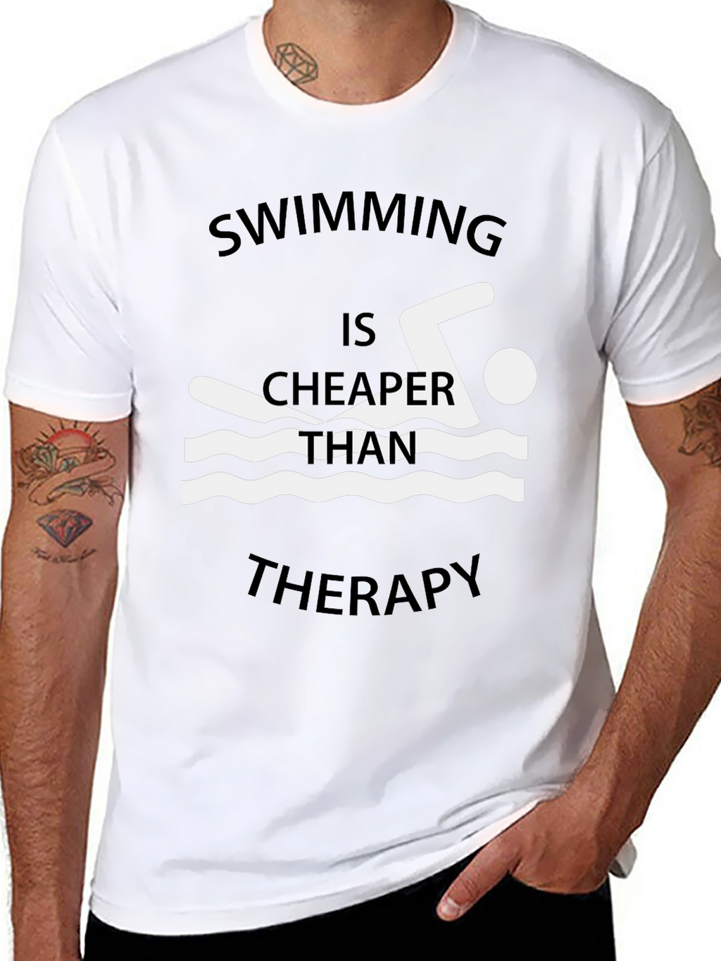 Swimming Cheaper Than Therapy Graphic T-Shirt