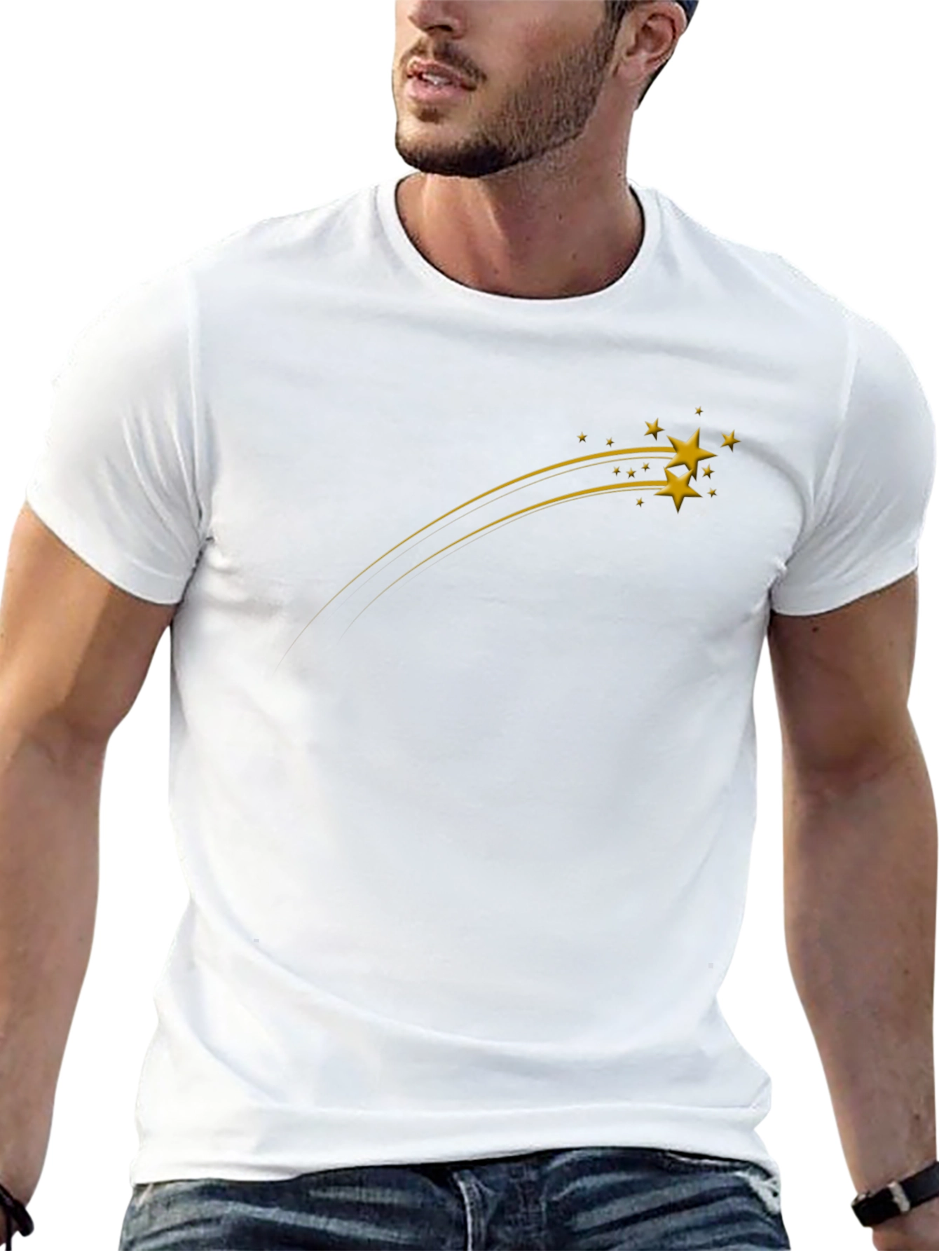 Mens Black Graphic Tee - Shooting Stars Design