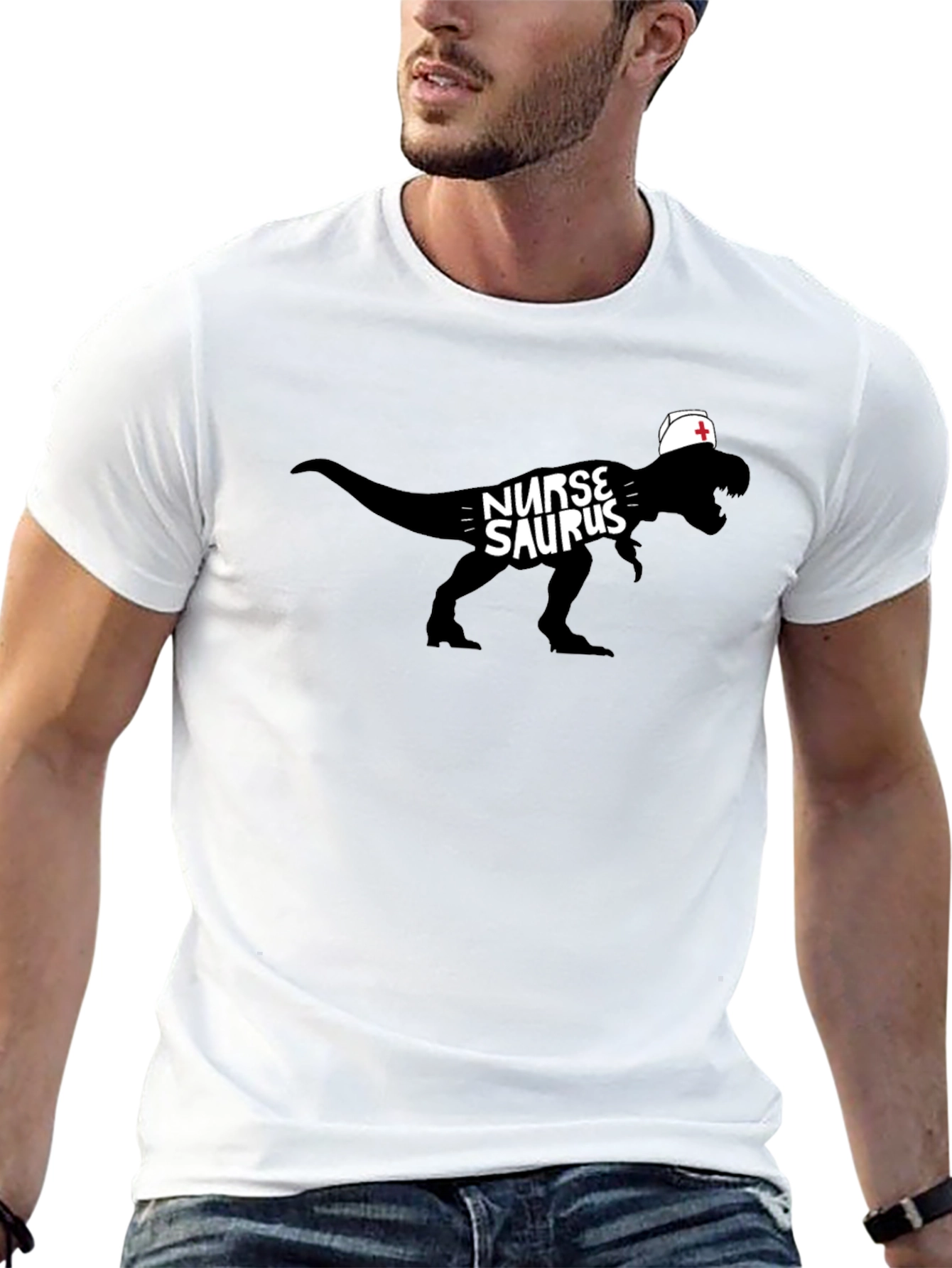 Nurse Dinosaur T-Shirt - Black Graphic Tee