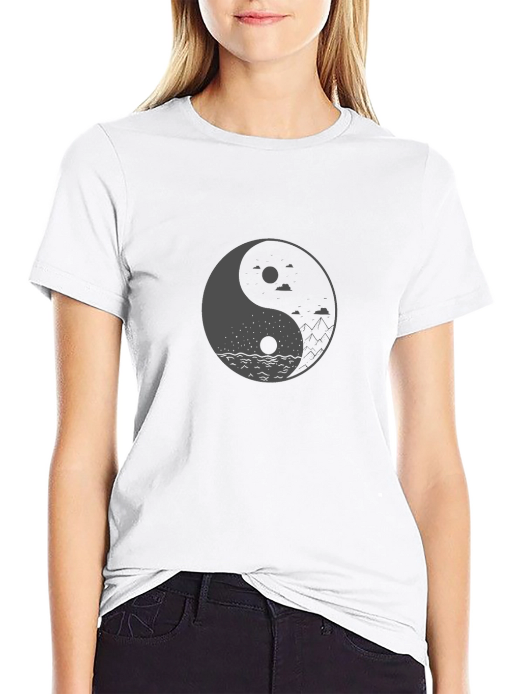 Yin Yang Landscape Graphic Tee - Black