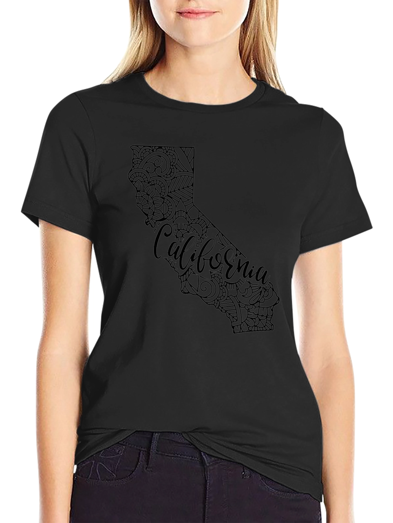 California State Mandala Graphic Black T-Shirt