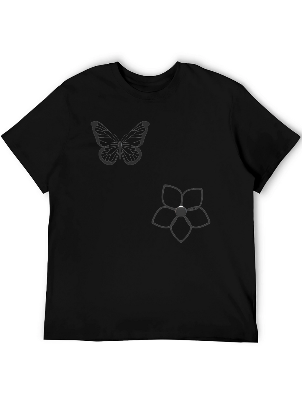 Black Graphic Tee - Butterfly & Flower Print