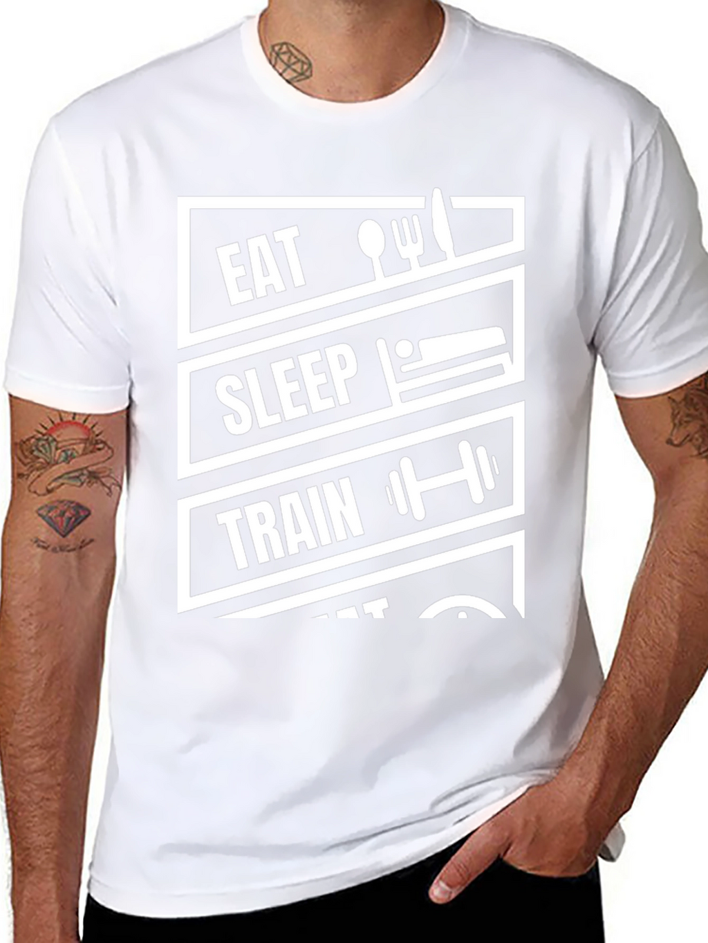 Eat Sleep Train Repeat Black Graphic T-Shirt