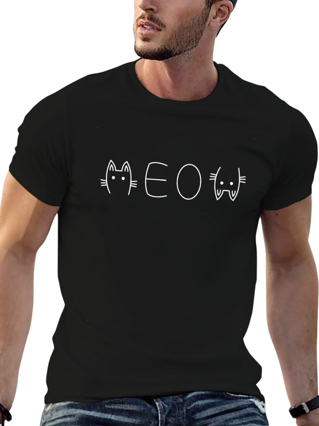 Meow Cat Graphic T-Shirt - Black