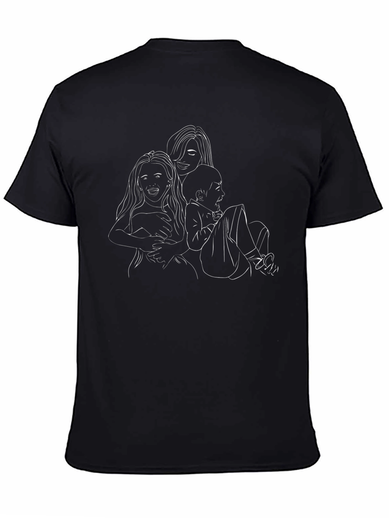 Black T-Shirt with Family Illustration