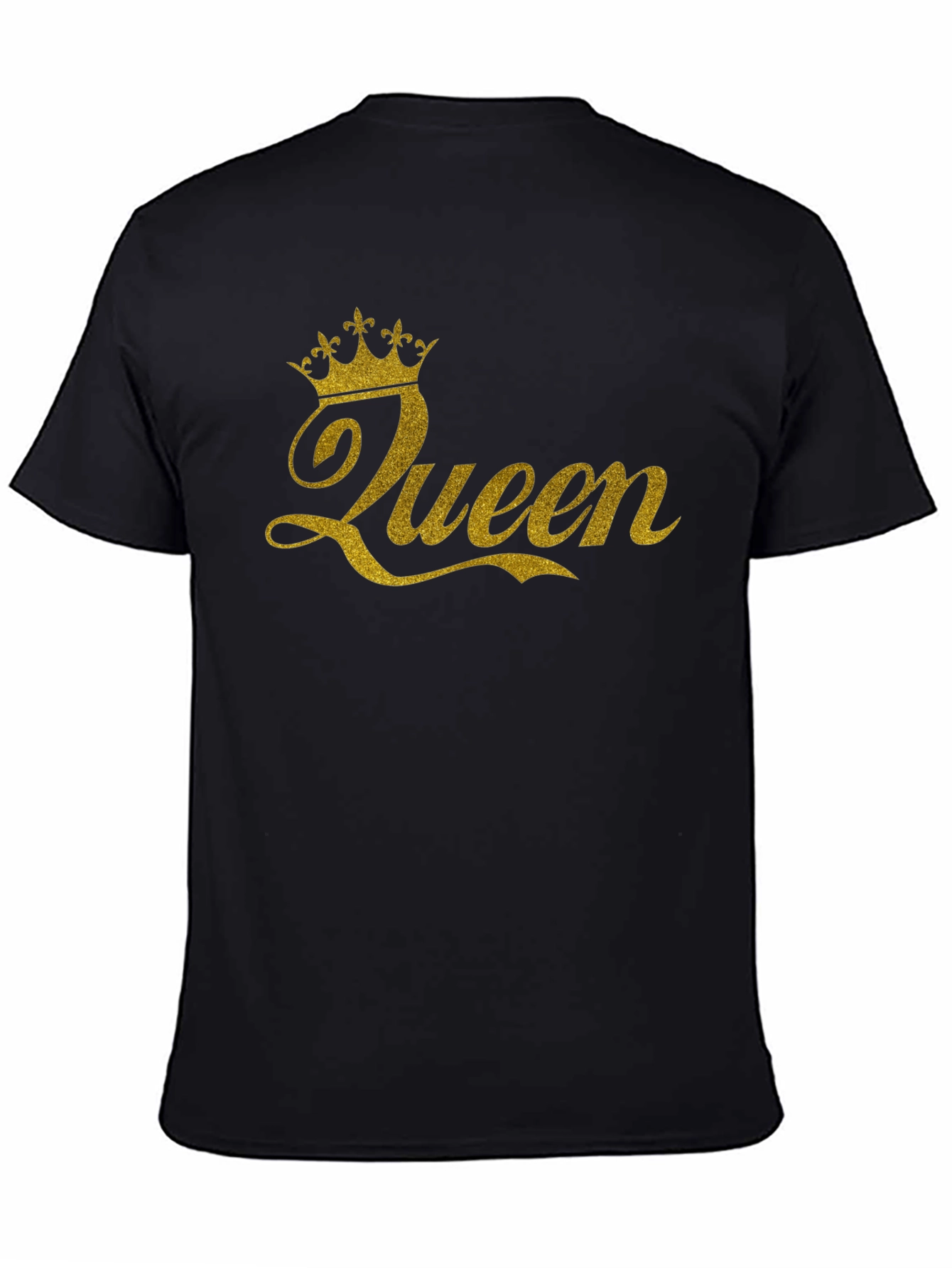 Queen Crown Gold Glitter Black T-Shirt
