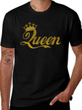 Queen Crown Gold Glitter Black T-Shirt