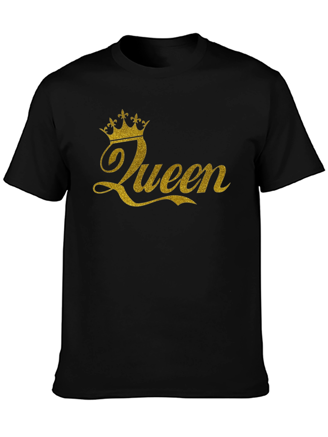 Queen Crown Gold Glitter Black T-Shirt