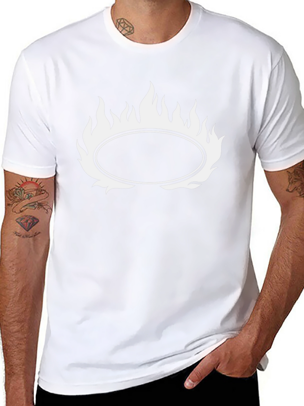 Black T-Shirt with Flaming Oval Graphic