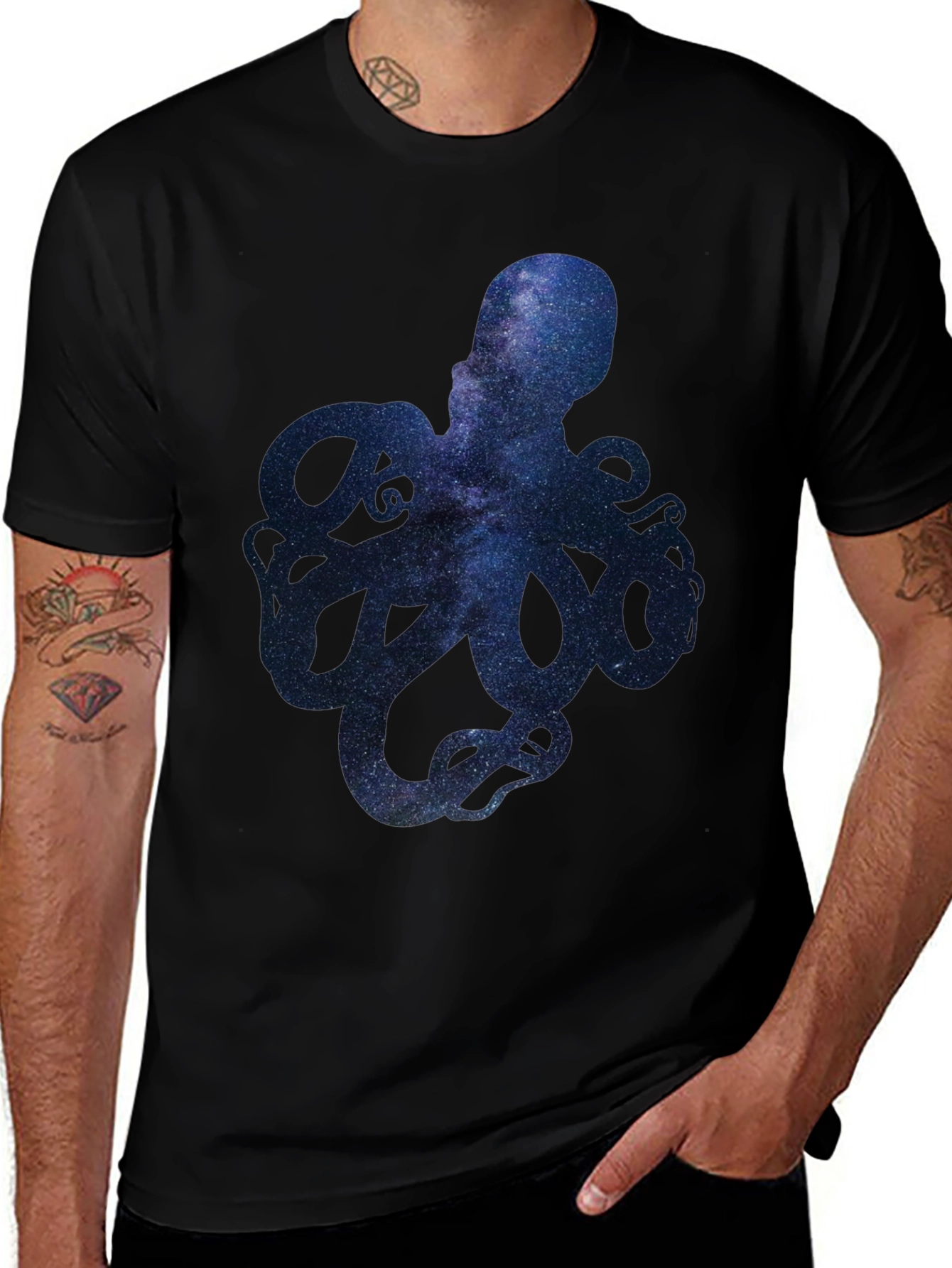 Galaxy Octopus Graphic Print Mens T-Shirt