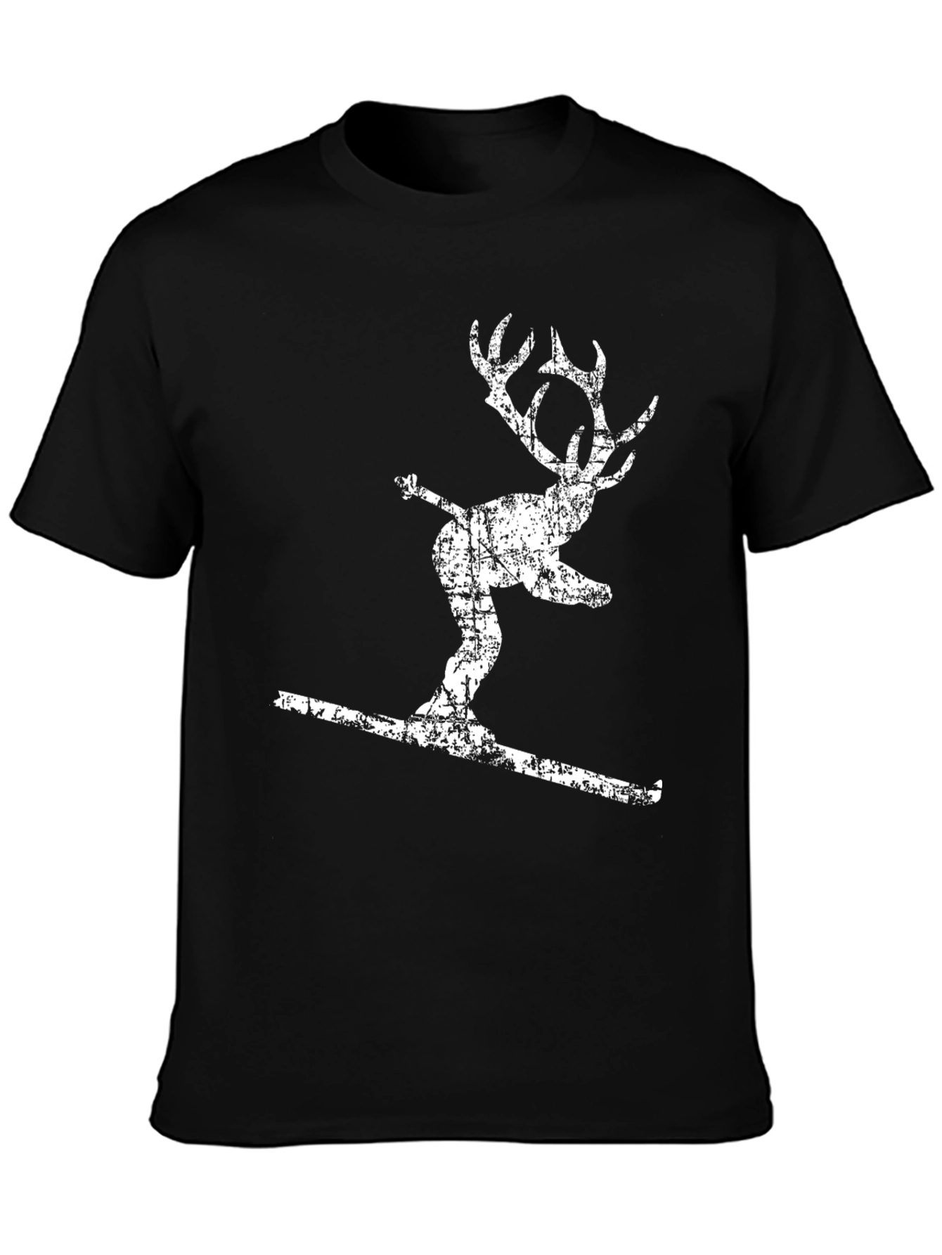 Skiing Reindeer Graphic Tee - Black