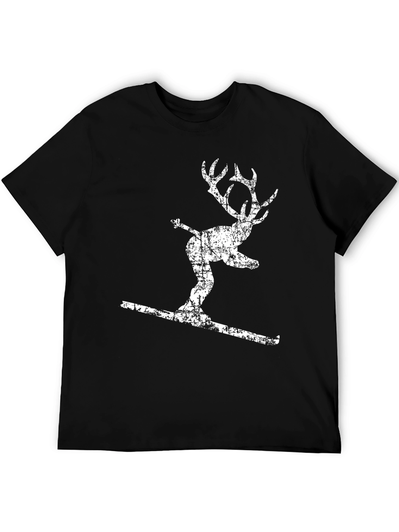 Skiing Reindeer Graphic Tee - Black