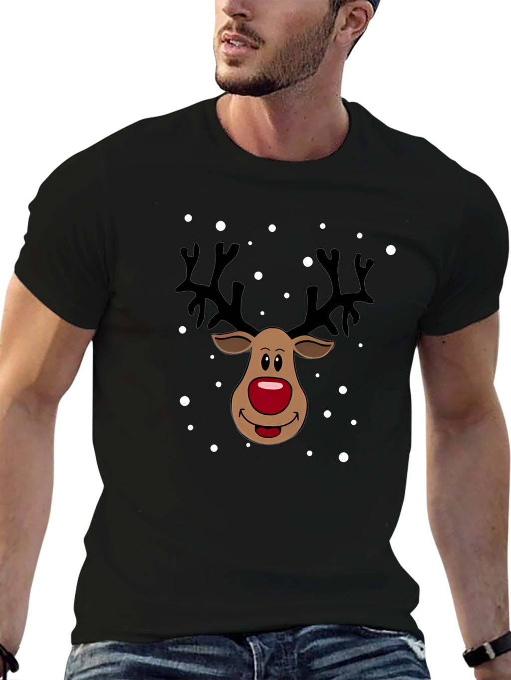 Festive Reindeer Graphic Tee - Holiday Season Style