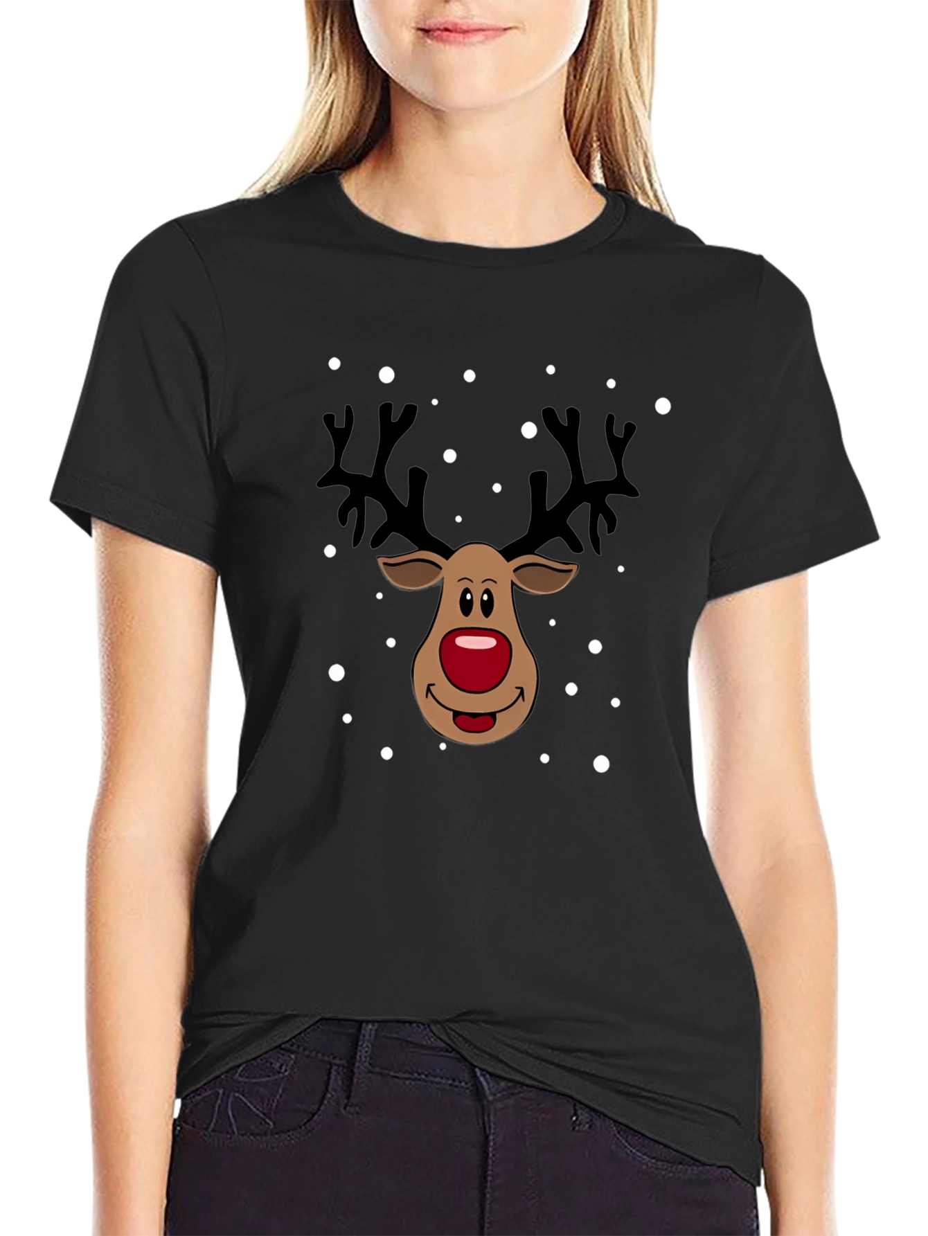 Festive Reindeer Graphic Tee - Holiday Season Style