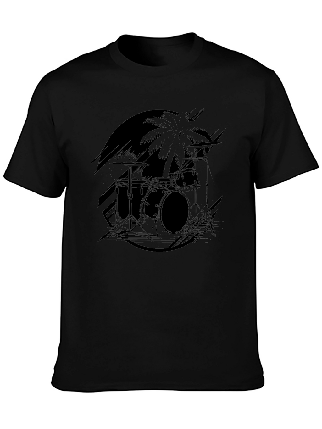 Black Drum Set Palm Tree Graphic Tee