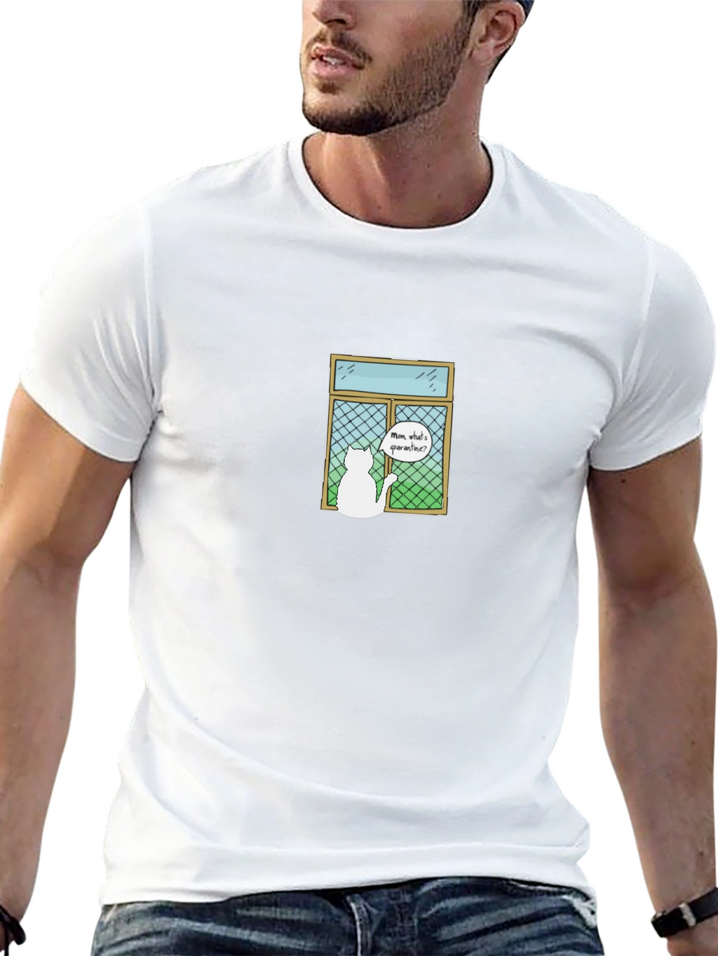 Quarantine Cat T-Shirt - Mens Black Cotton Tee