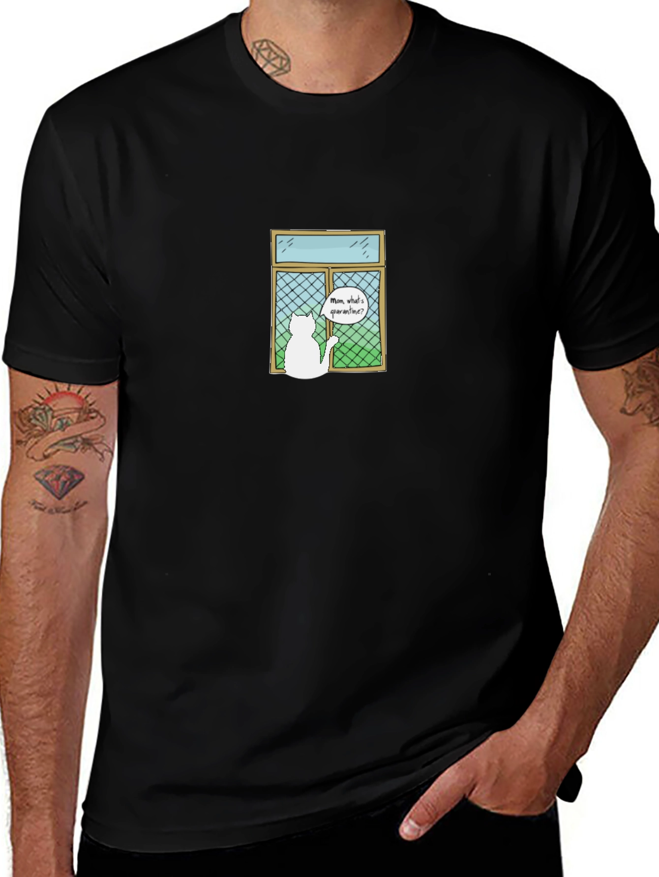 Quarantine Cat T-Shirt - Mens Black Cotton Tee