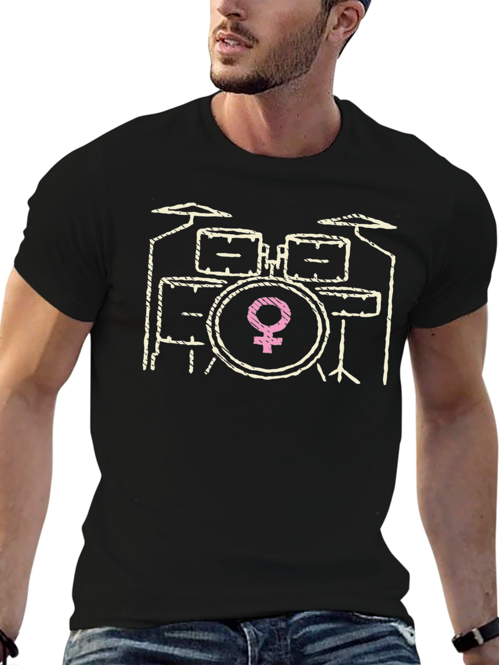 Female Drummer T-Shirt - Black Cotton Tee