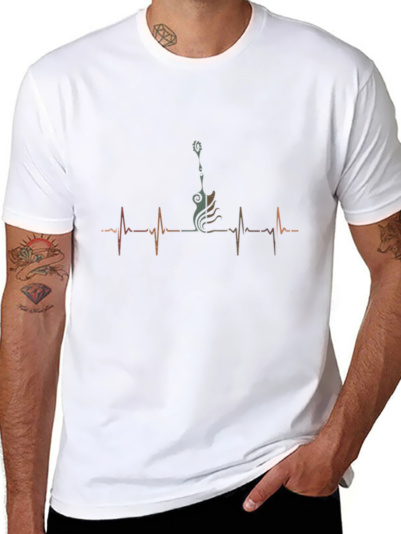 Guitar Heartbeat Graphic T-Shirt - Musicians Life Line Tee