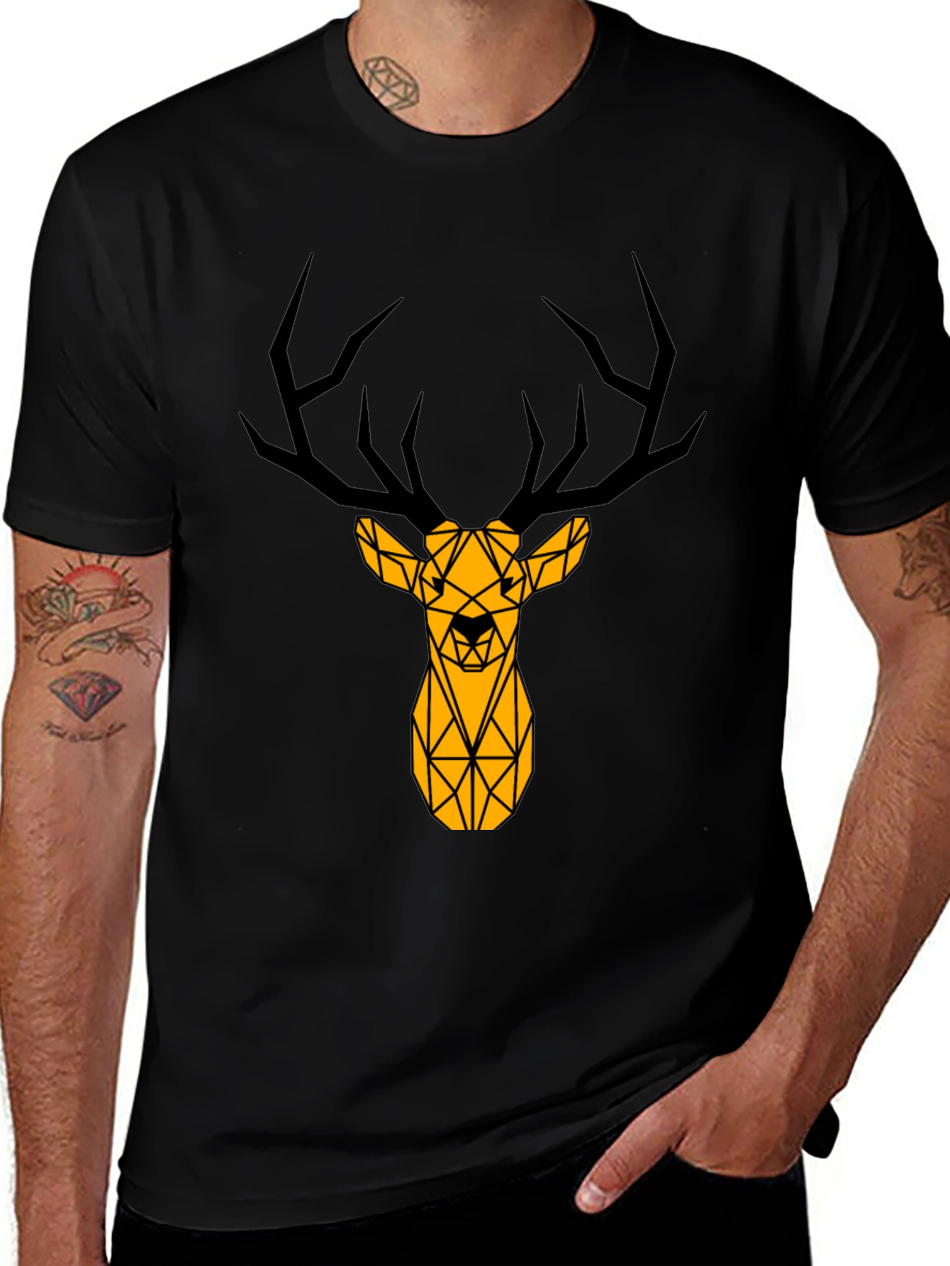 Geometric Deer Graphic Tee - Black
