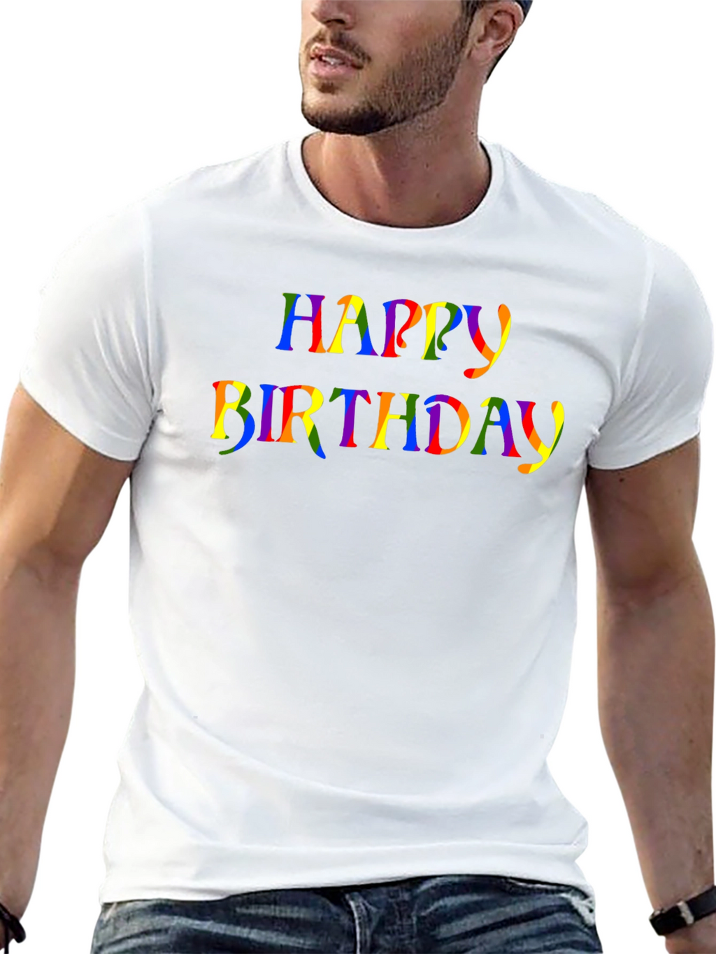 Rainbow Happy Birthday Graphic Black T-Shirt