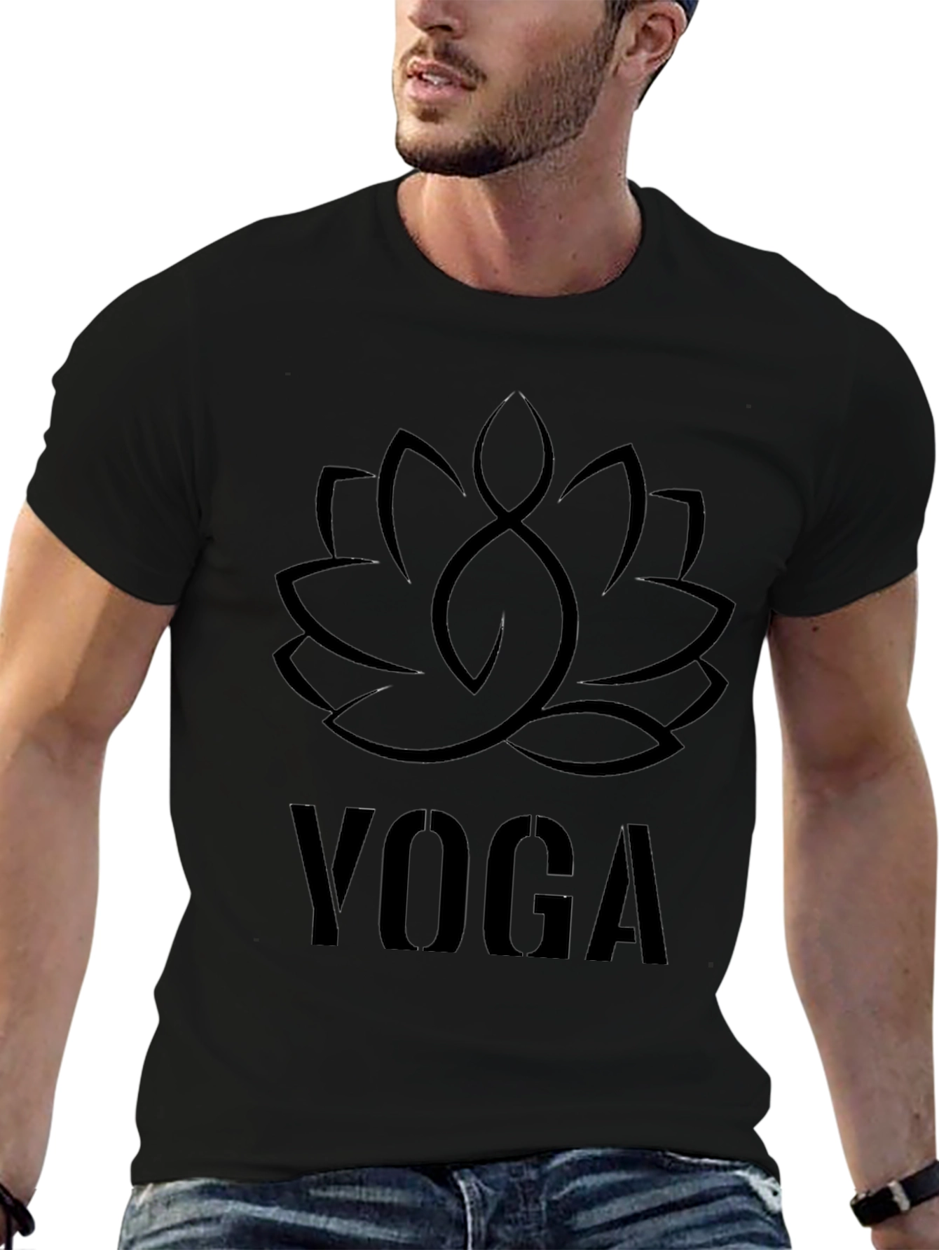 Black Yoga Lotus Flower T-Shirt