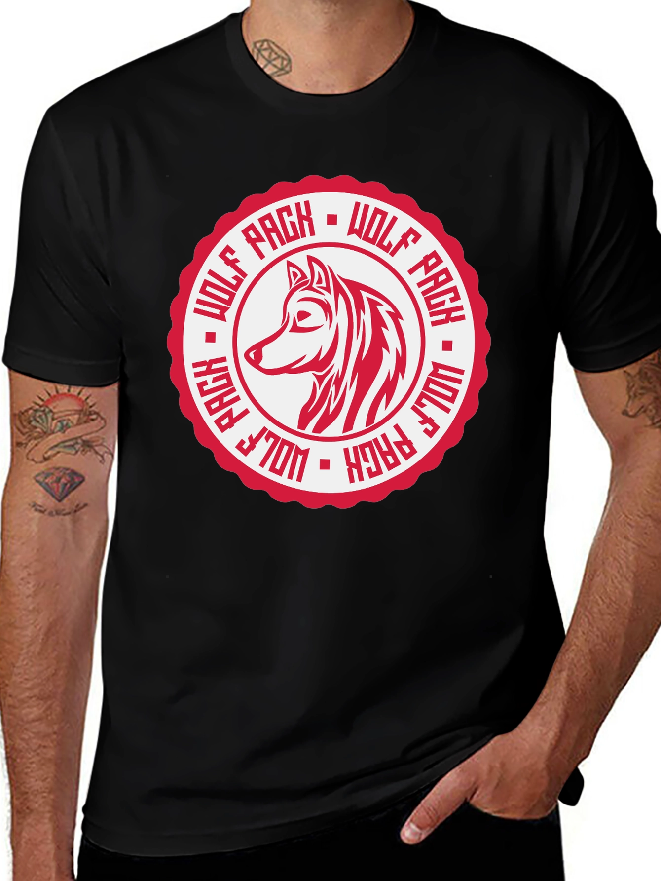 Wolf Pack Graphic Tee - Black Cotton T-Shirt