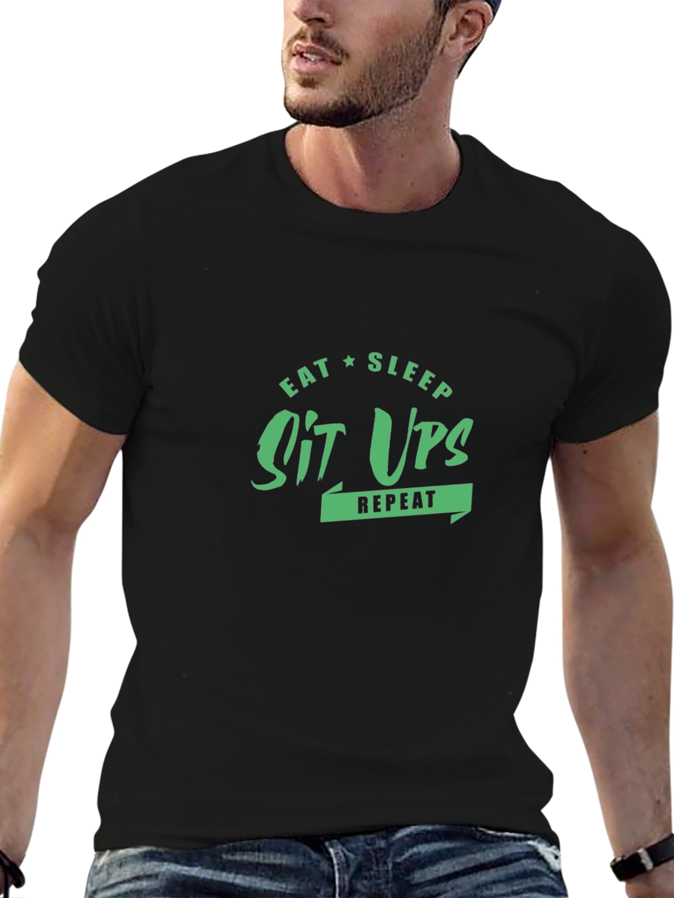 Eat Sleep Sit Ups Repeat T-Shirt - Black