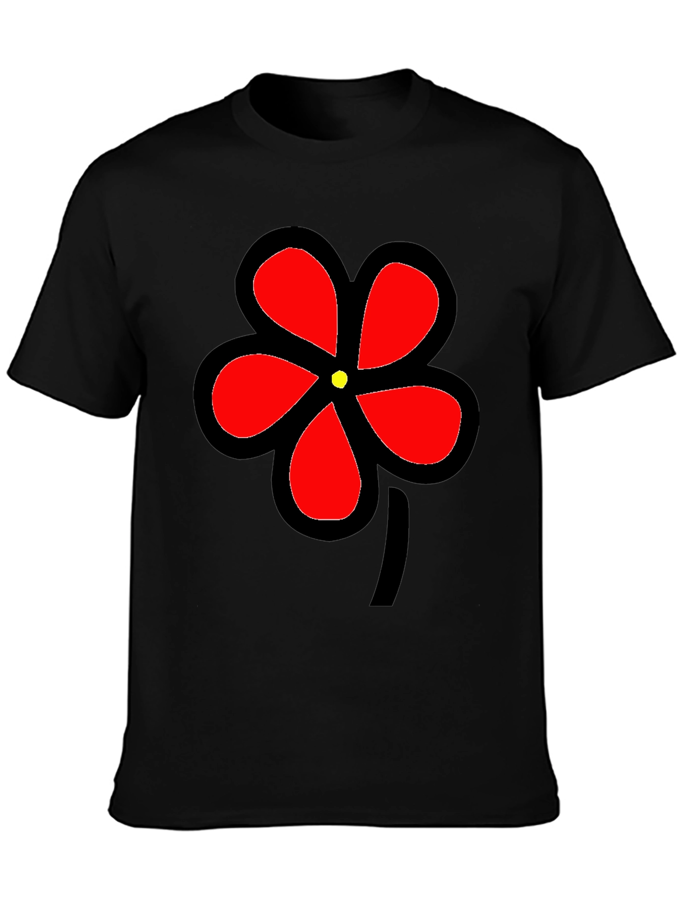 Black T-Shirt with Bold Red Flower Graphic