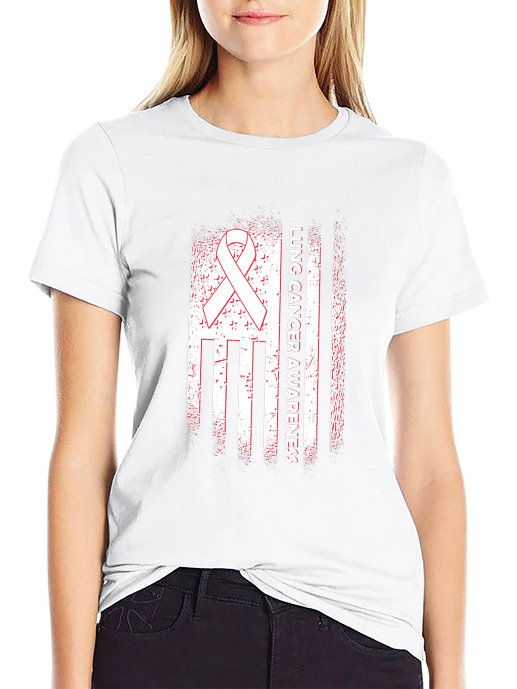 Lung Cancer Awareness Tee - Ribbon Flag Design