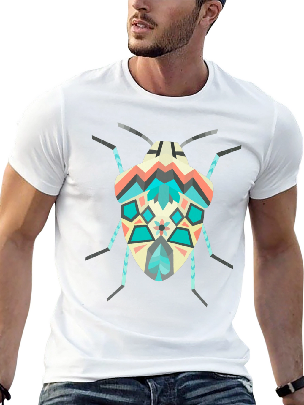 Geometric Bug Graphic Tee - Modern Insect Shirt