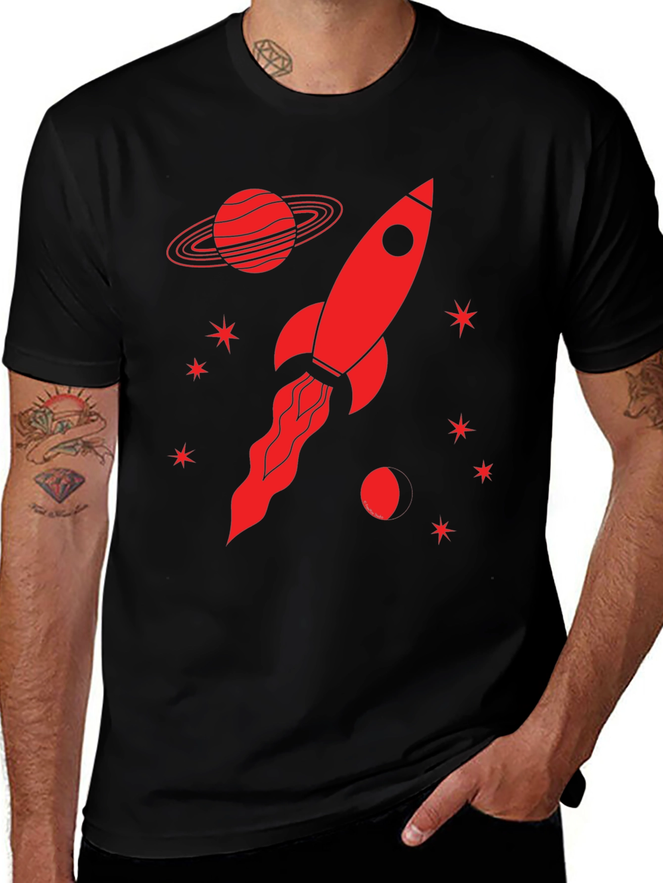 Rocket Planet Graphic T-Shirt - Black