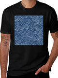 Stylish Black T-Shirt with Blue Wave Pattern