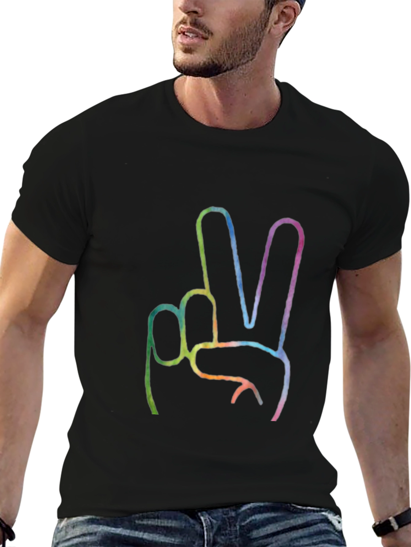 Peace Sign Graphic T-Shirt - Black Crew Neck Tee