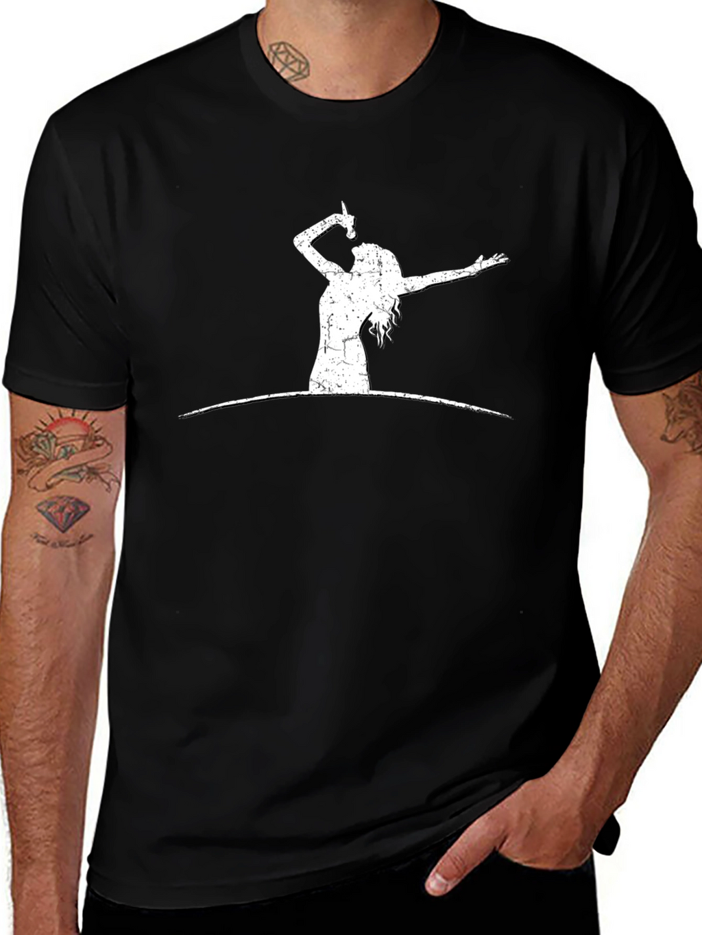 Retro Rocker Graphic Tee - Black Cotton Casual T-Shirt