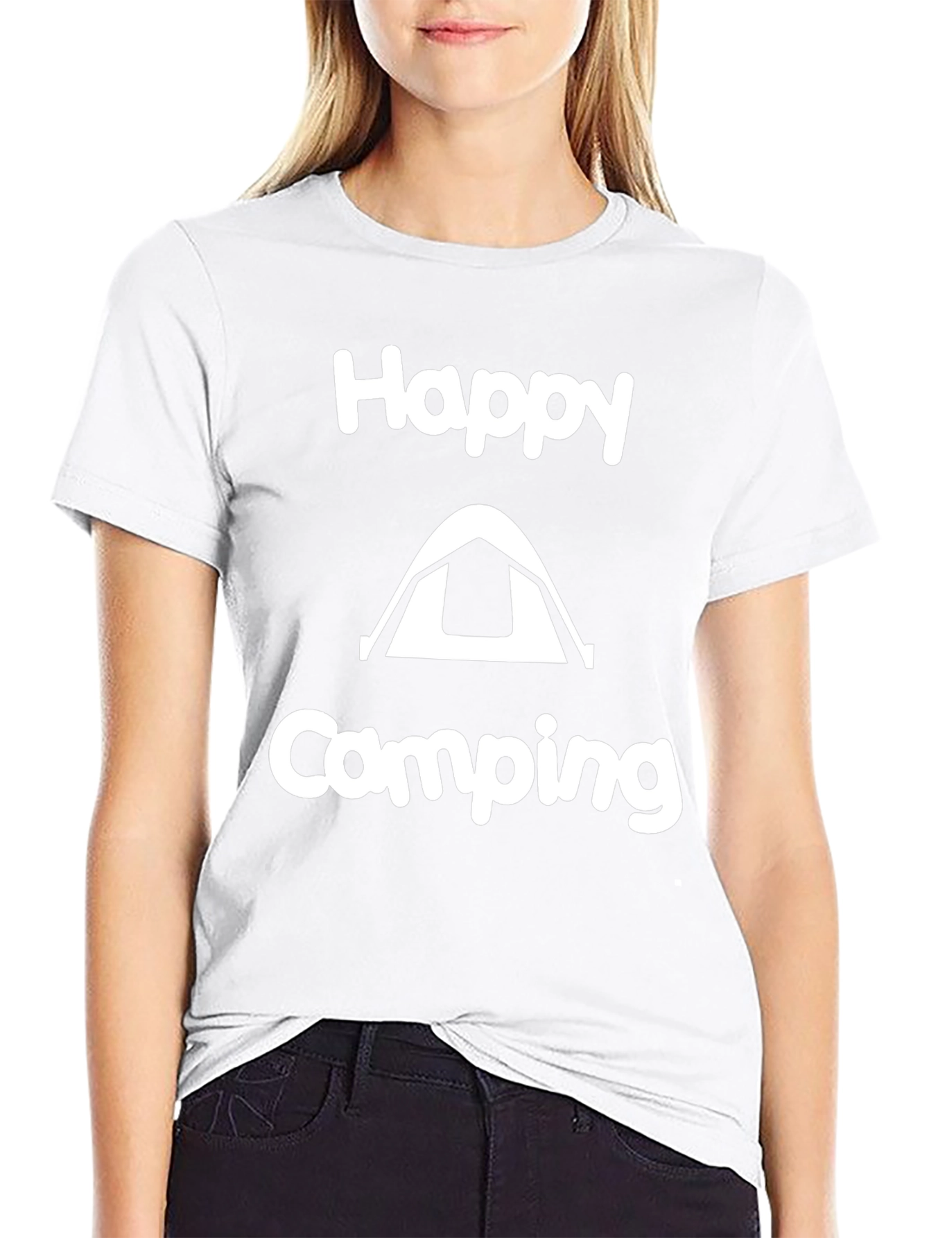Happy Camping Graphic Tee - Black Cotton T-Shirt